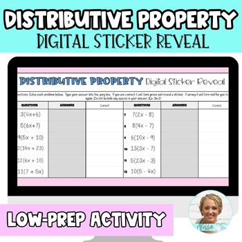 Preview of Distributive Property Digital Sticker Reveal | Self-Checking Activity