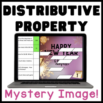 Preview of Distributive Property | Happy New Year | Digital Math Mystery Picture Activity