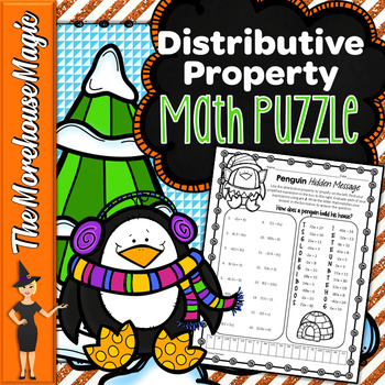 Preview of DISTRIBUTIVE PROPERTY COMMON CORE MATH PUZZLE, HOLIDAY MATH