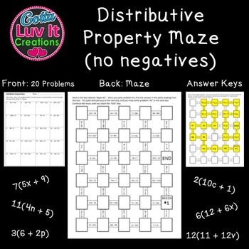 Preview of Distributive Property No Negatives Math Maze