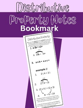 Preview of Distributive Property Notes Step by Step/Reminder Bookmark