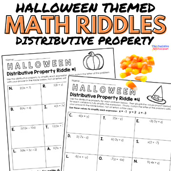 Preview of Distributive Property Practice | Halloween Math Riddle Worksheets