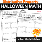 Halloween Math Worksheets Distributive Property Practice for Middle School