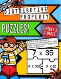 Distributive Property Puzzles - 1-digit x 2-digit numbers