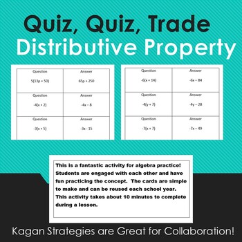 Preview of Distributive Property Quiz Cards