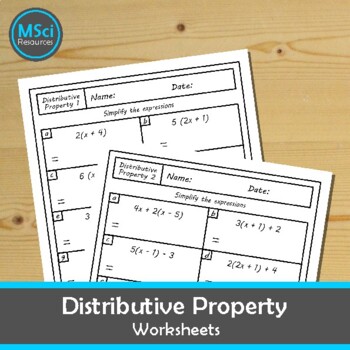 Preview of Distributive Property Simplifying Expressions Quiz Worksheets Pre Algebra