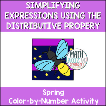 Preview of Distributive Property Spring Insect Math Color by Number Activity