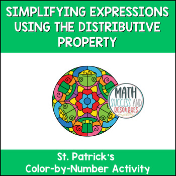 Preview of Distributive Property St. Patrick's Day March Math Color by Number Activity
