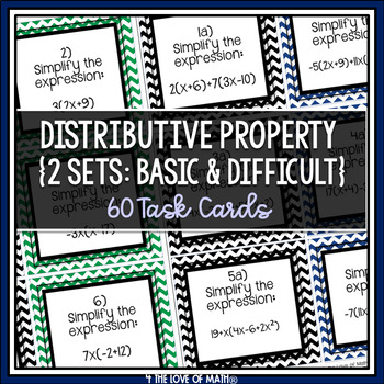 Preview of Distributive Property Task Cards (Algebra)