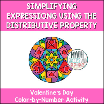 Preview of Distributive Property Valentine's Day Math Color by Number Activity