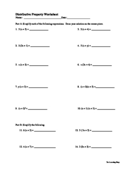 Preview of Distributive Property Worksheet
