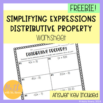 Preview of Simplifying Expressions with Distributive Property Worksheet Homework | FREE