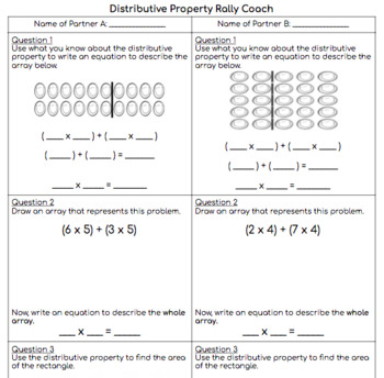 Preview of Distributive Property Worksheet (Kagan RallyCoach)