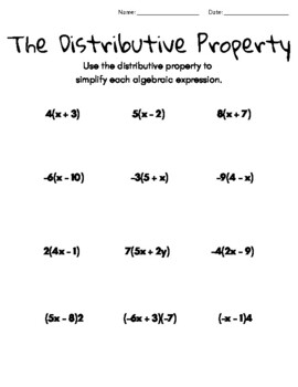 Preview of Distributive Property Worksheet Practice