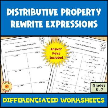 Preview of Distributive Property Worksheets 2 Versions for Differentiation Easel Ready
