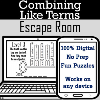 Preview of Distributive Property & Combining Like Terms Activity: Digital Escape Room Game