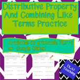 Distributive Property and Combining Like Terms Practice Wo