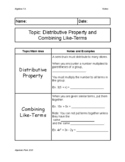 Distributive Property and Combining Like-Terms Quick Guided Notes