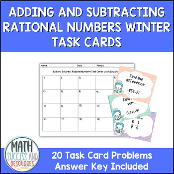 Preview of Adding and Subtracting Rational Numbers Winter Math Snowman Task Cards