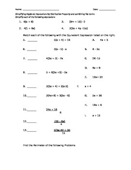 Preview of Distributive Property and Combining like terms practice