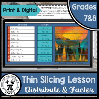 Preview of Distributive Property & Factoring GCF |2 Lessons & Activities | BTC Thin Slicing