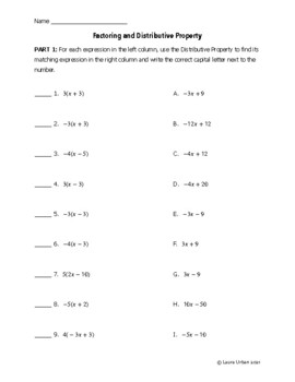 Preview of Distributive Property and Factoring Matching Activity