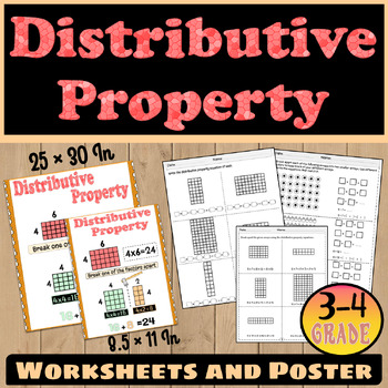 Preview of Distributive Property of Multiplication Worksheet & Poster 3rd and 4th Grade
