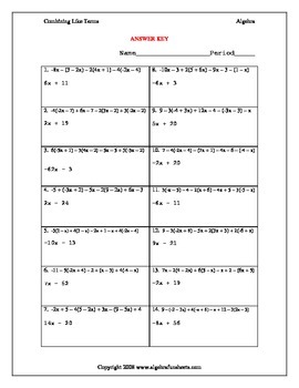 Combining Like Terms with Distributive Property Challenge Worksheet