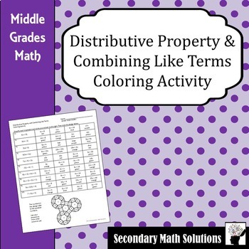 Preview of Distributive Property with Combining Like Terms Coloring Activity