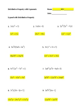 Distributive Property with Exponents Practice by Math Resources with Rigor