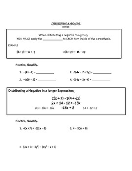 Distributive Property with Negatives by Mr Mac | TpT