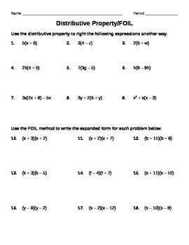 Distributive Property/FOIL worksheet #2 by Midwest Math | TpT