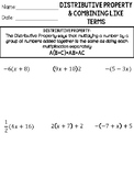 Distributive property and combining like terms notes