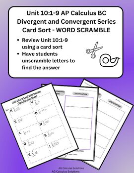 Preview of Divergent & Convergent Series Card Sort Word Scramble - 10:1-9 Review AP Calc BC