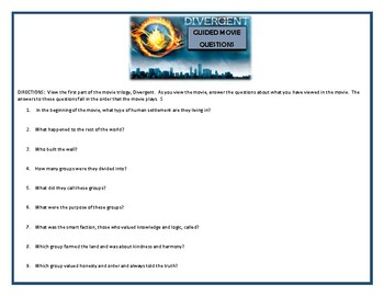 Preview of Divergent Guide Movie Questions