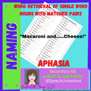 Preview of Divergent Naming and Aphasia-Non Reversible Matched Pairs Worksheet