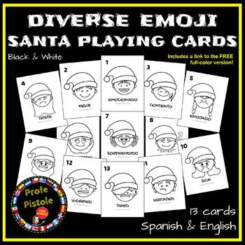 Diverse Emoji Santa Playing Cards In Spanish English By Profe Pistole