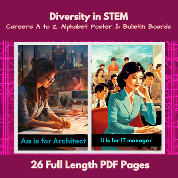 Preview of Elementary Diversity STEM Careers A to Z Alphabet Poster & Bulletin Boards