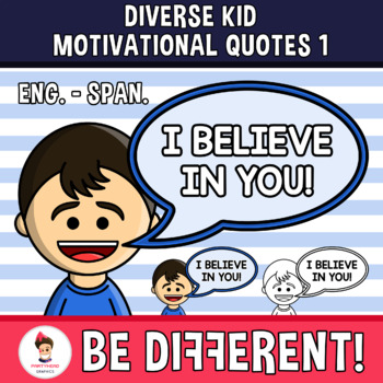 Preview of Diverse Kid Motivational Quotes 1 ENG. - SPAN (PartyHead Kiddos)