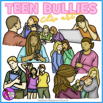 Preview of Diverse teens bullying realistic clip art