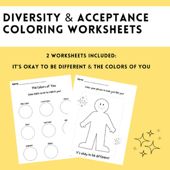 Preview of Diversity & Acceptance Coloring Worksheets - It's Okay To Be Different