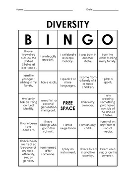 Preview of Diversity Bingo