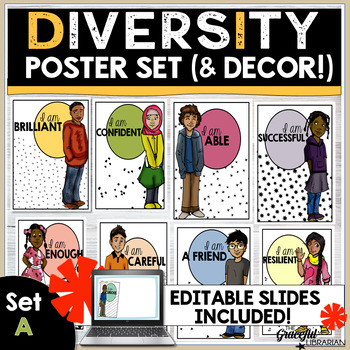 Preview of Diversity Inclusive Posters Bulletin Board and Classroom Decor Set - Set A