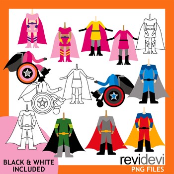 Preview of Diversity Superhero body clip art, boys and girls, standing and in wheelchair