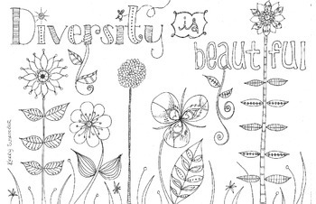 Preview of "Diversity is Beautiful" flower coloring page