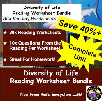 Preview of Diversity of Life Full Unit Reading Worksheet Bundle *Editable*
