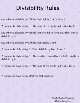 Divisibility Rules by Doro's Educational Creations | TPT