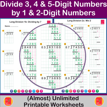 Preview of Divide 3,4 & 5-Digit Numbers by 1 & 2-Digit Divisors - STANDARD ALGORITHM