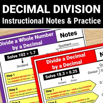 Preview of 6th Grade Decimal Division Anchor Chart Instructional Notes Worksheet Activity