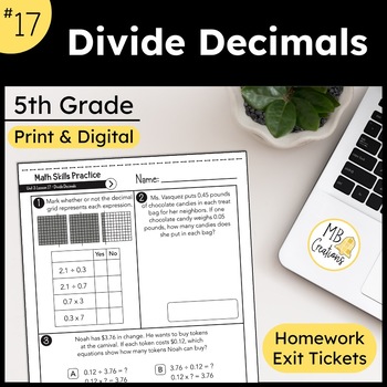 Preview of Dividing with Decimal Models Worksheet L17 5th Grade iReady Math Exit Tickets